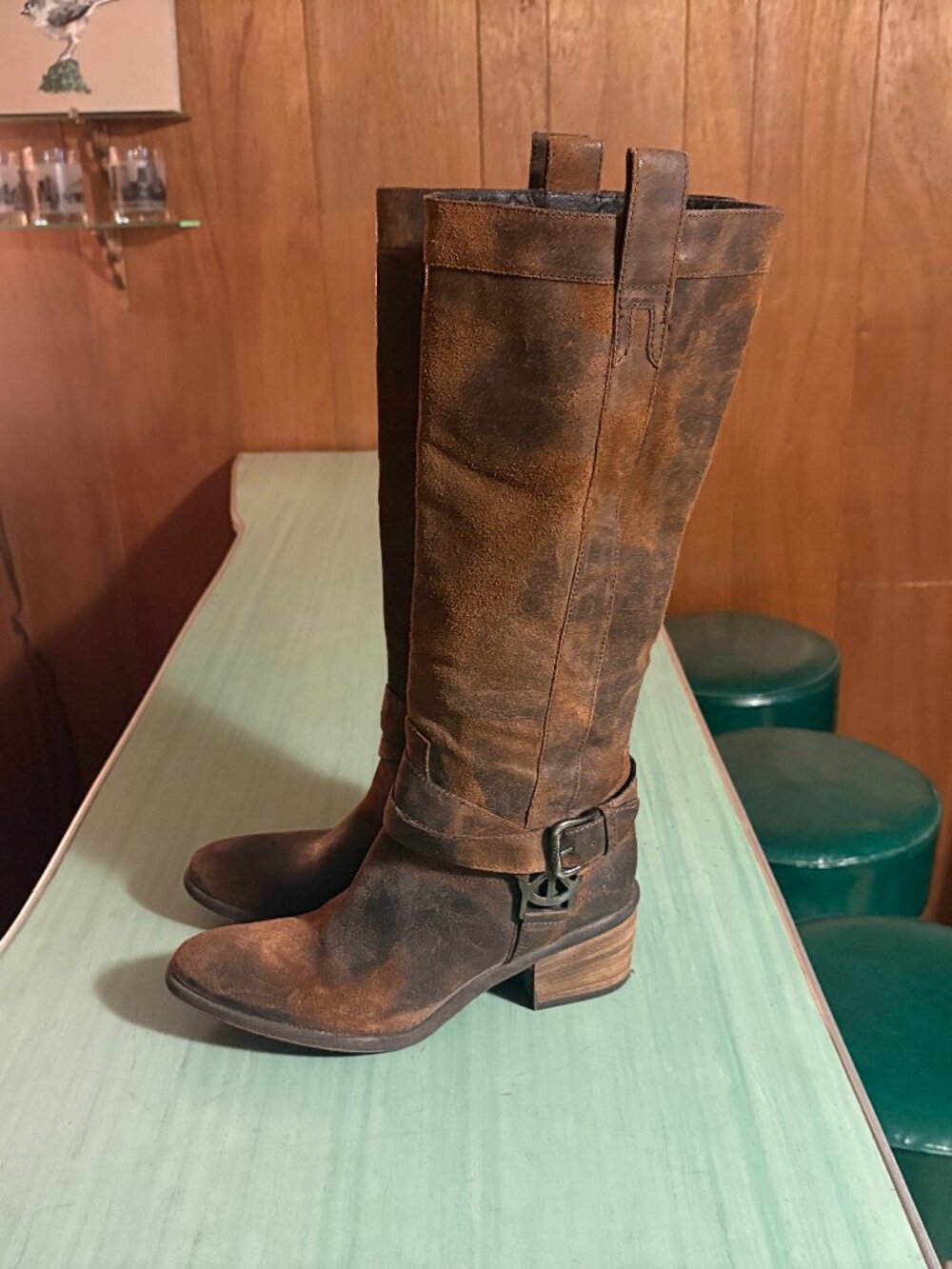 Womens Donald Pliner Couture Italy Rough Out Hippie Peace Tall Boots 9 M